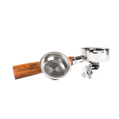Portafilter dubbele uitloop 58 mm E61 hout: filterdrager met los filterbakje