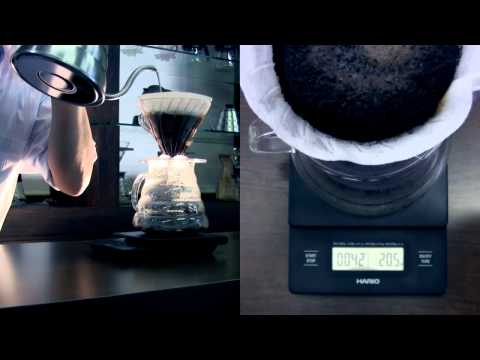 Hario V60 coffee drip scale. Hario YouTube video.