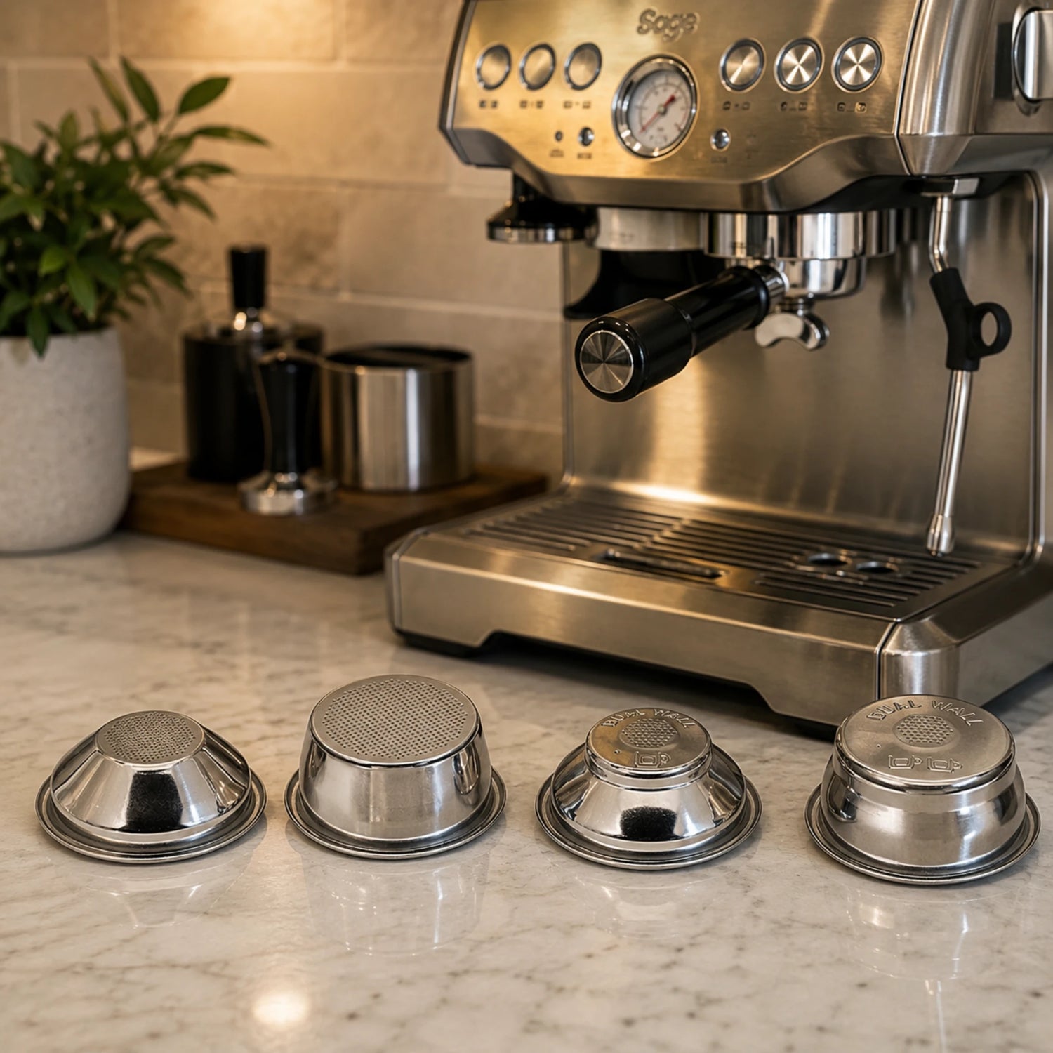 Vier Sage-filterbakjes met 1 CUP en 2 CUP in Single Wall- en Dual Wall-uitvoering