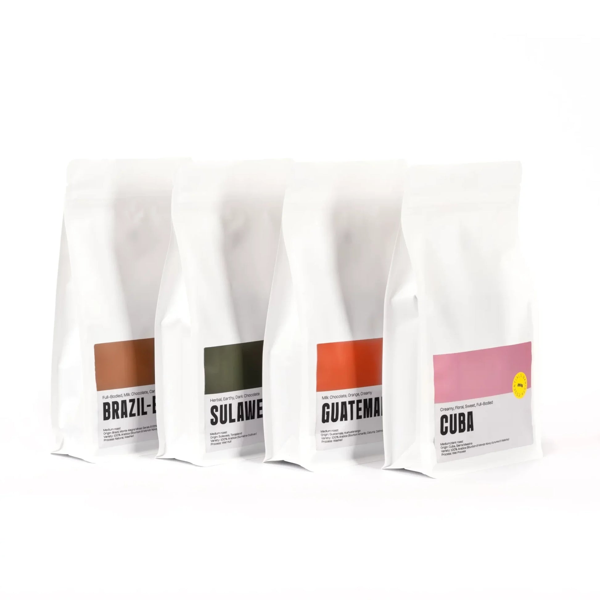 Voordeel verpakking van Cuba, Brazil, Sulawesi en Guatemala koffiebonen – perfect voor La Marzocco espressomachines.