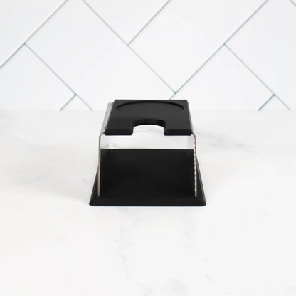 Compact tamperstation in RVS met rubberen toplaag, geschikt voor Sage, ECM en Quickmill espressomachines