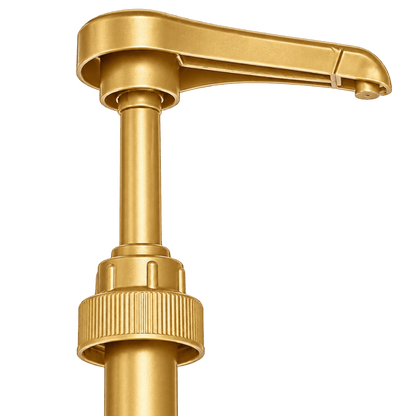 Close up van Torani siroop pomp met gouden coating voor 750ml fles