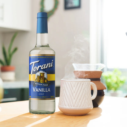 Torani suikervrije vanillesiroop voor een luxe, suikerarm koffiemoment – ideaal voor keto, diabetes en bewuste koffieliefhebbers