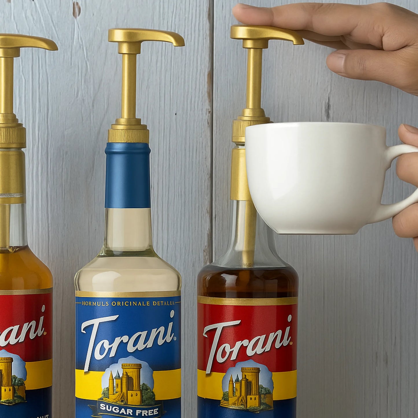 Torani suikervrije vanillesiroop met pomp voor eenvoudige dosering – ideaal voor bewuste koffieliefhebbers en barista’s die suikervrij willen schenken