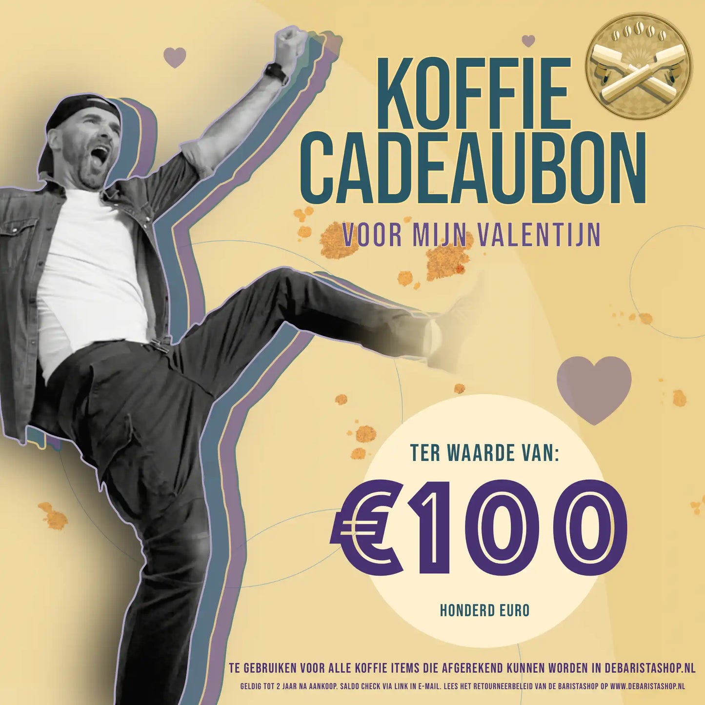 Valentijn Cadeaubon 100 euro Online Versturen naar Koffieliefhebbers! Productafbeelding voorkant.