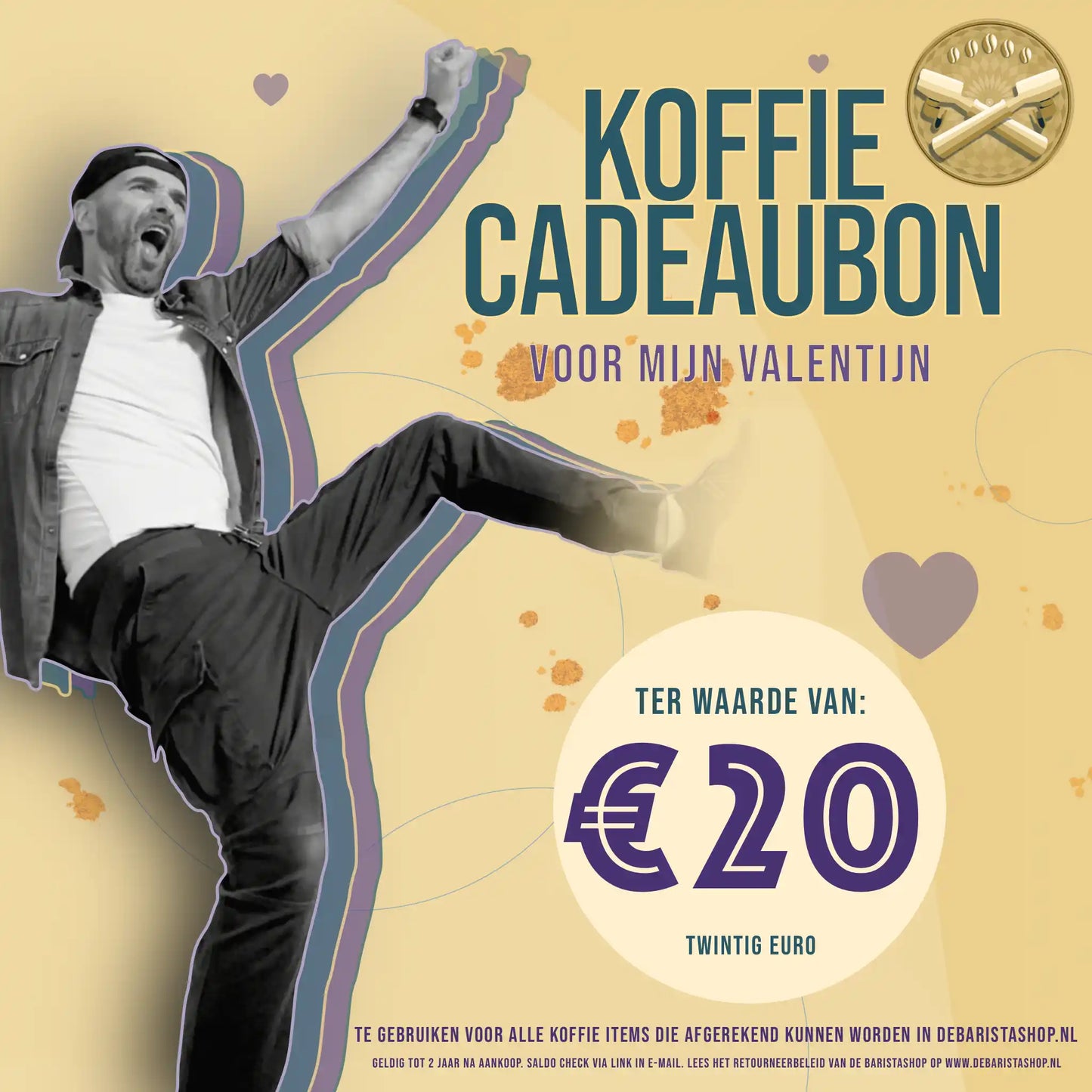 Valentijn Cadeaubon 20 euro Online Versturen naar Koffieliefhebbers! Productafbeelding voorkant.