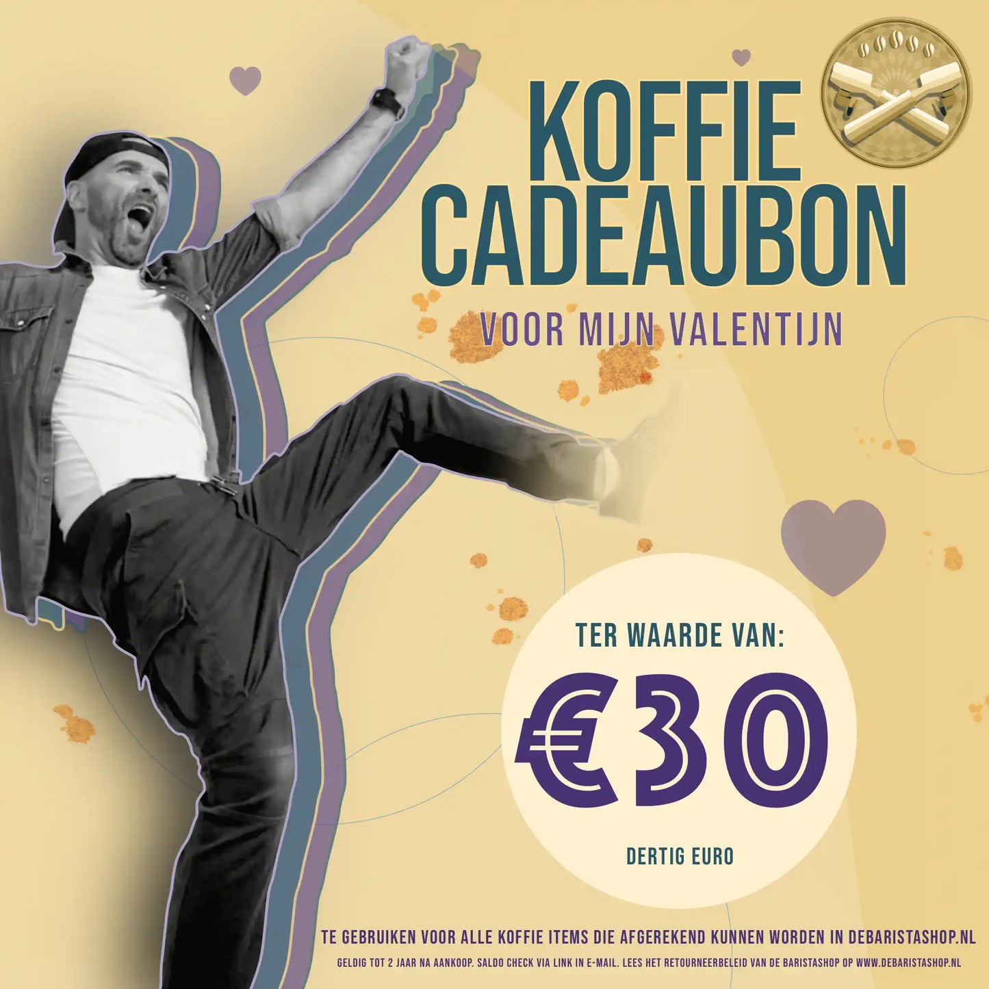 Valentijn Cadeaubon 30 euro Online Versturen naar Koffieliefhebbers! Productafbeelding voorkant.