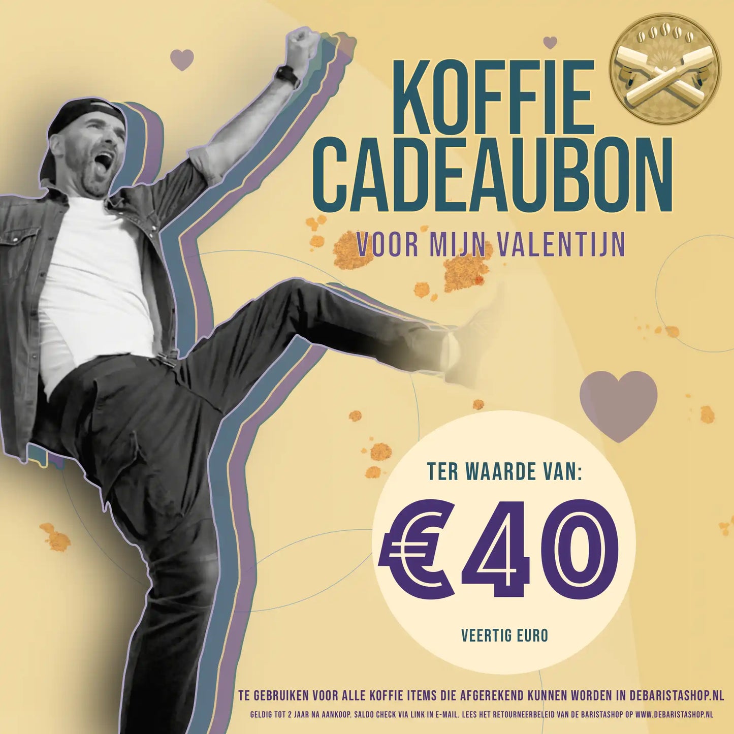 Valentijn Cadeaubon 40 euro Online Versturen naar Koffieliefhebbers! Productafbeelding voorkant.