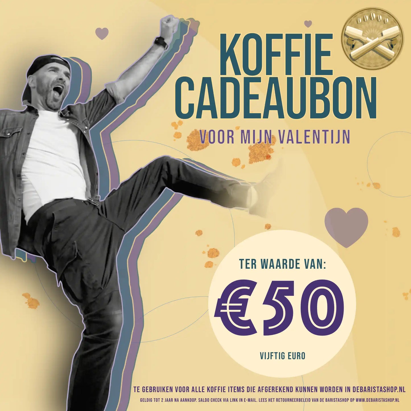 Valentijn Cadeaubon 50 euro Online Versturen naar Koffieliefhebbers! Productafbeelding voorkant.