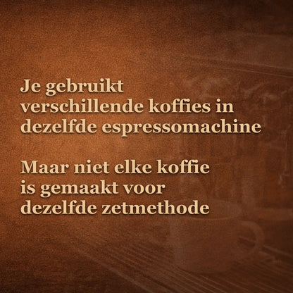 Thuisbarista gebruikt verschillende koffiebonen in dezelfde espressomachine maar krijgt geen consistente espresso door verkeerde keuze tussen single origin en blend