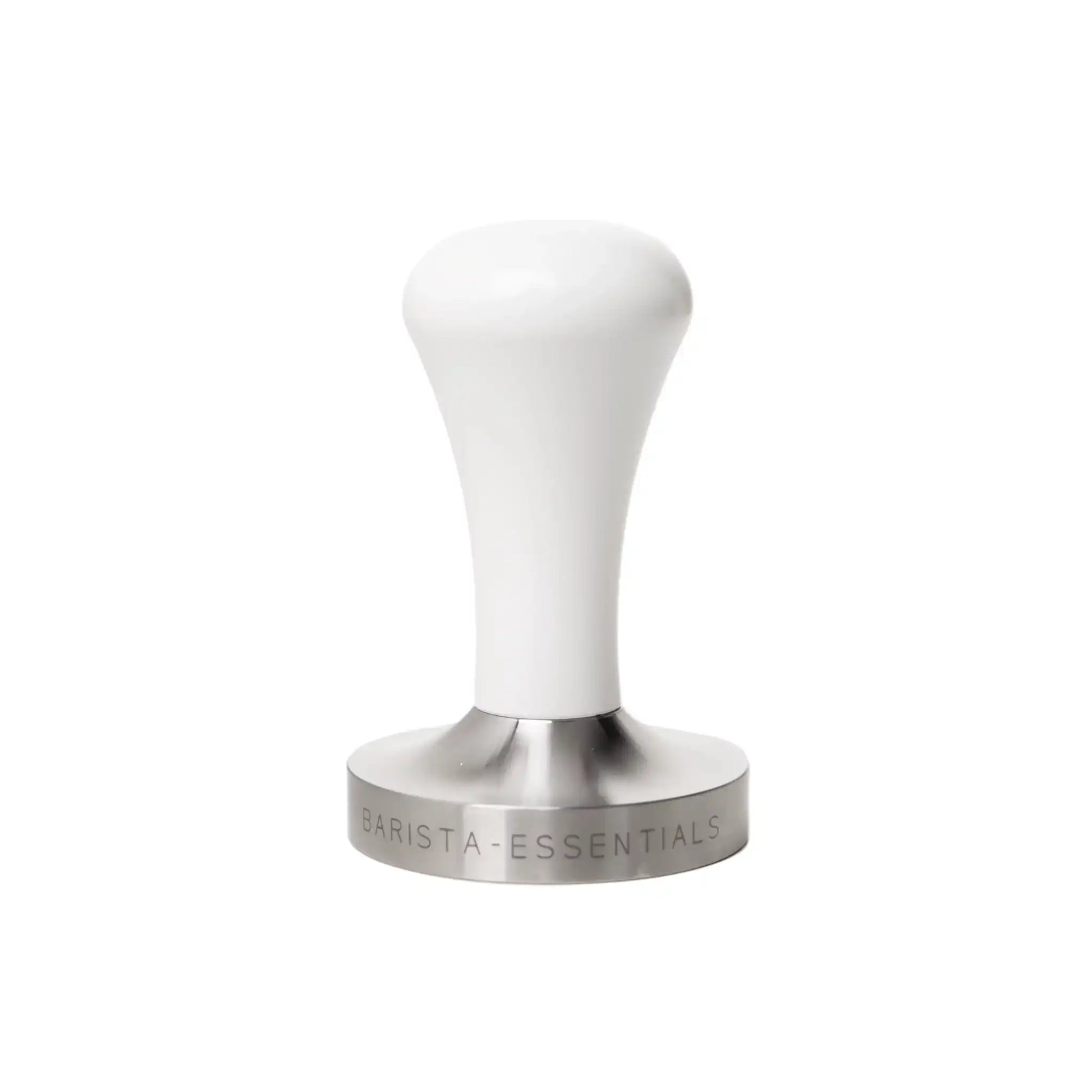 Witte espresso tamper 58mm met RVS basis als lichte variant voor een cleane thuisbarista setup